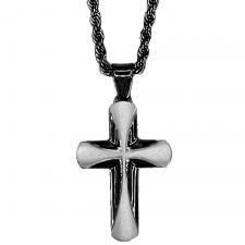 Stainless Steel Black Chain With Black Cross